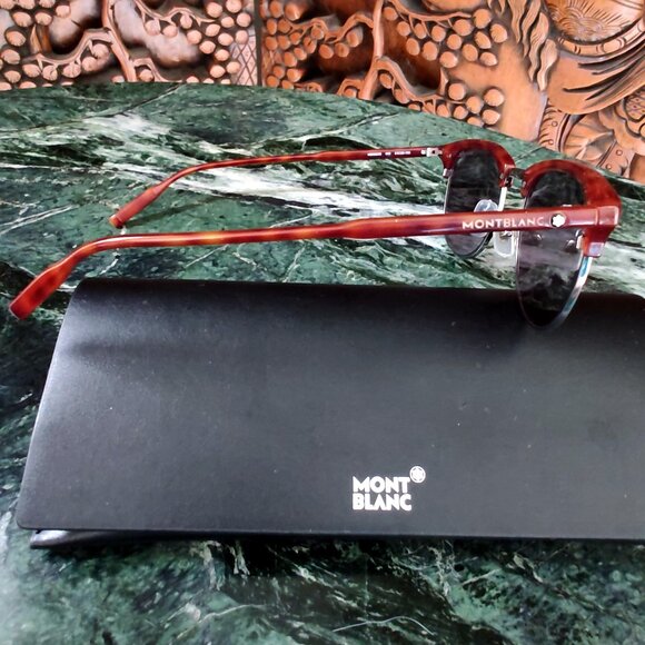 Montblanc Tortoise Brown MB0083S Mens Semi Rimless Sunglasses - Picture 11 of 16